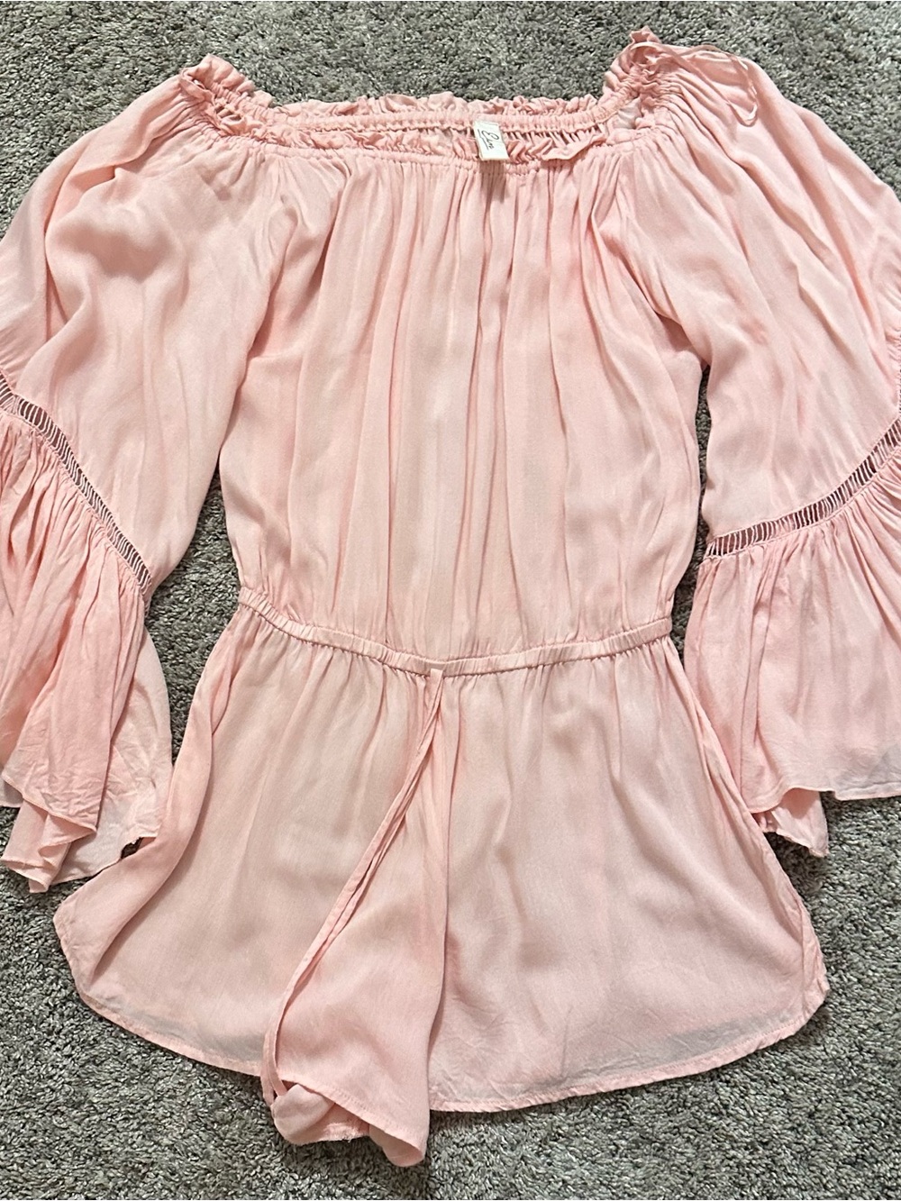 Elan Coral Off The Shoulder Bell Sleeve Romper - Size Small - RYC-7555 Boho
